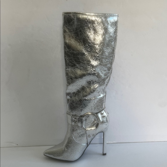 WILD DIVA LOUNGE Shaya Buckle Silver Boots Stilettos Heel Shoes Size 5.5 NEW - Picture 5 of 10